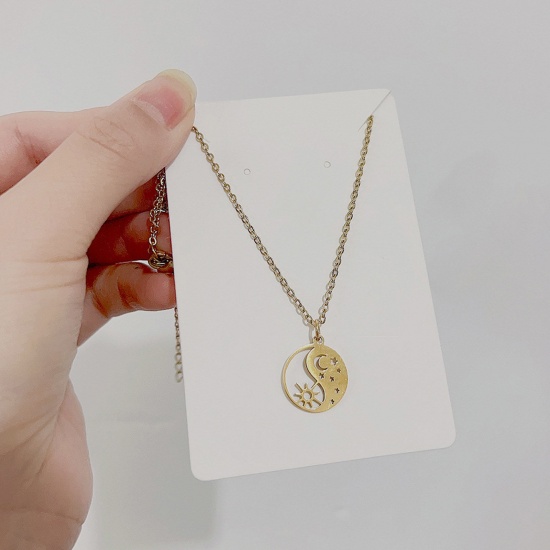 Picture of 304 Stainless Steel Galaxy Necklace Gold Plated Round Sun & Moon Hollow 40cm(15 6/8") long, 1 Piece
