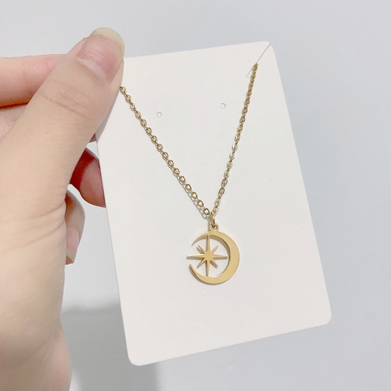 Picture of 304 Stainless Steel Galaxy Necklace Gold Plated Star Moon Hollow 40cm(15 6/8") long, 1 Piece