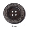 Immagine di Legno Bottone da Cucire Scrapbook Quattro Fori Tondo Caffè Scuro Intagliato Disegno 6cm Dia, 10 Pz