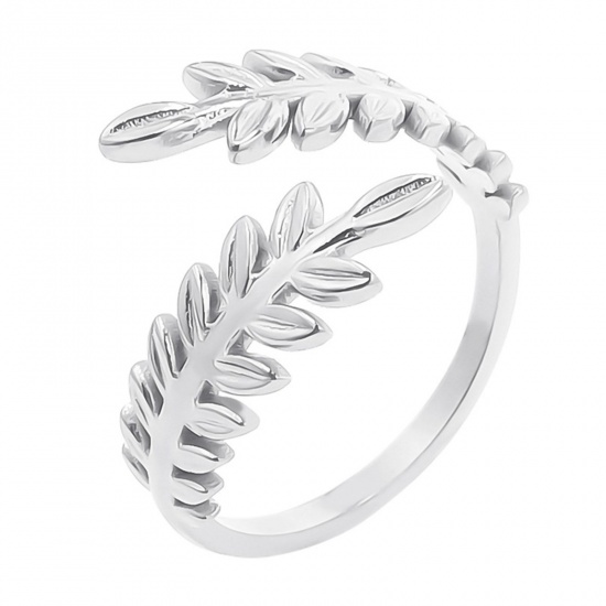 Bild von 304 Edelstahl Stilvoll Offen Verstellbar Ring Silberfarbe Weizenähre 17mm (US Größe 6.5), 1 Stück
