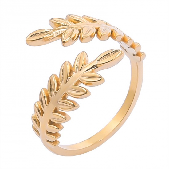 Bild von 304 Edelstahl Stilvoll Offen Verstellbar Ring Vergoldet Weizenähre 17mm (US Größe 6.5), 1 Stück