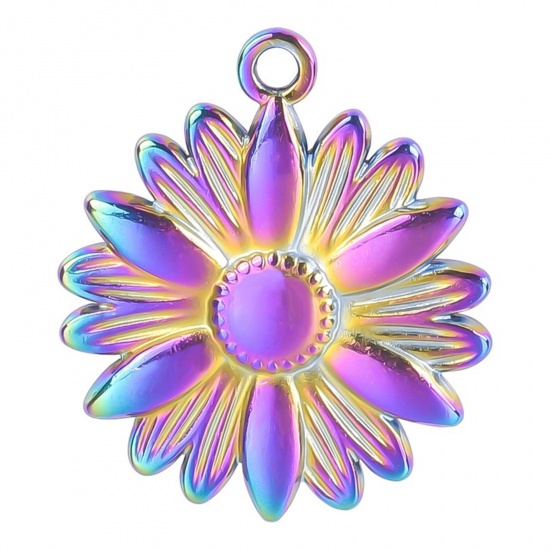 Picture of 304 Stainless Steel Charms Multicolor Sunflower 26mm x 22mm, 1 Piece