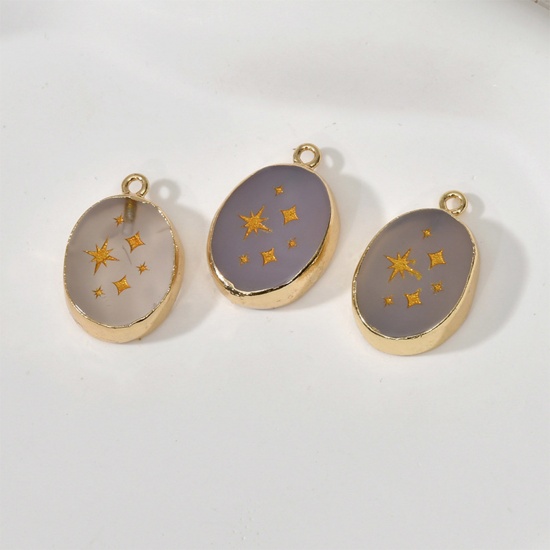 Bild von (Klasse B) Achat ( Natur/Gefärbt ) Charms Oval Vergoldet Beige Stern 24mm x 16mm, 1 Stück