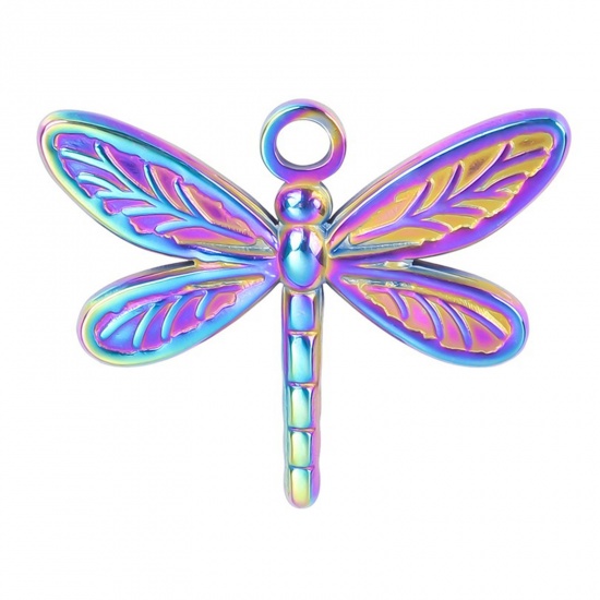 Imagen de 304 Acero Inoxidable Colgantes Charms Libélula Multicolor 20mm x 25mm, 1 Unidad