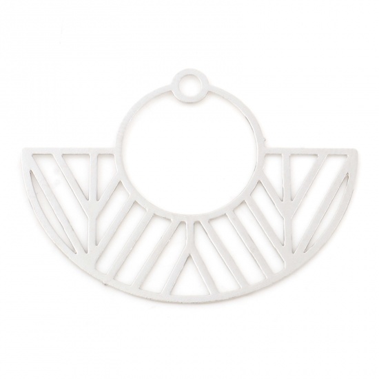 Picture of Iron Based Alloy Pendants Silver Tone Fan-shaped 3.1cm x 2.3cm, 20 PCs