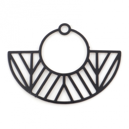 Picture of Iron Based Alloy Pendants Black Fan-shaped Painted 3.1cm x 2.3cm, 20 PCs