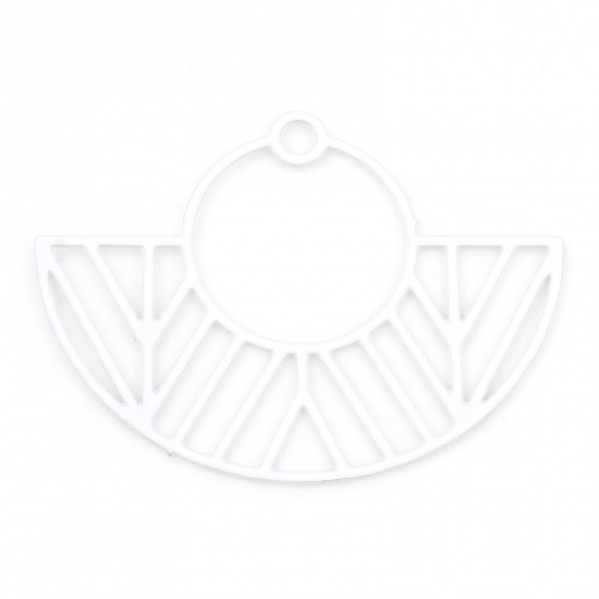 Picture of Iron Based Alloy Pendants White Fan-shaped Painted 3.1cm x 2.3cm, 20 PCs