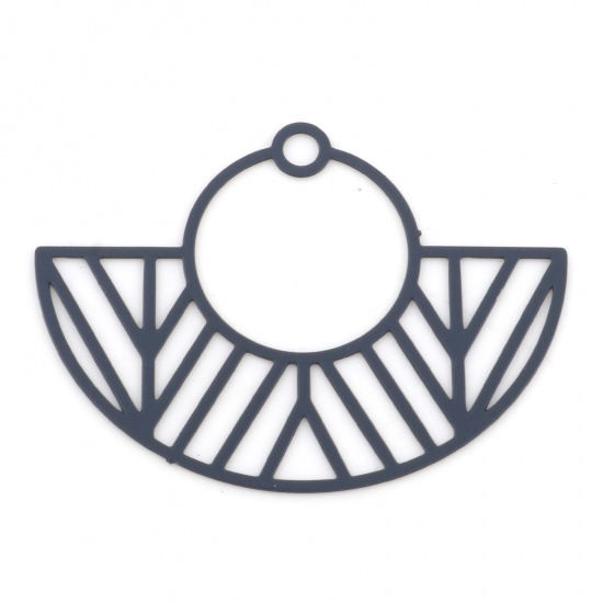 Picture of Iron Based Alloy Pendants Dark Gray Fan-shaped Painted 3.1cm x 2.3cm, 20 PCs