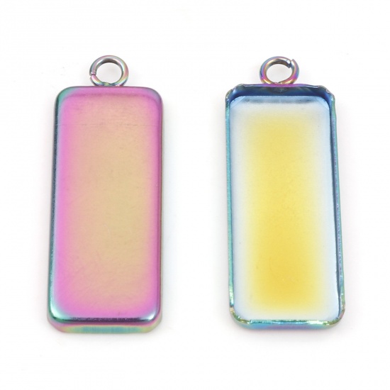 Picture of 304 Stainless Steel Pendants Multicolor Rectangle Cabochon Settings (Fits 25mmx10mm) 3cm x 1.1cm, 10 PCs