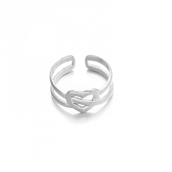 Bild von 304 Edelstahl Retro Offen Verstellbar Ring Silberfarbe Herz Hohl 17mm (US Größe 6.5), 1 Stück