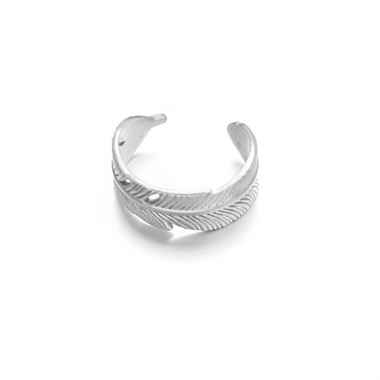 Bild von 304 Edelstahl Retro Offen Verstellbar Ring Silberfarbe Blätter 17mm (US Größe 6.5), 1 Stück