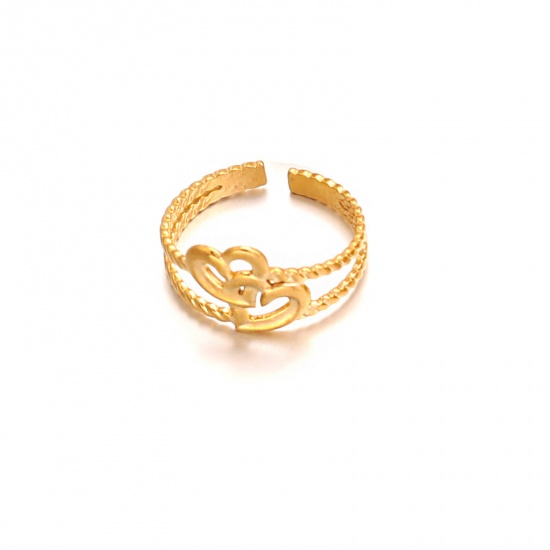 Bild von 304 Edelstahl Retro Offen Verstellbar Ring Silberfarbe Herz Hohl 17mm (US Größe 6.5), 1 Stück
