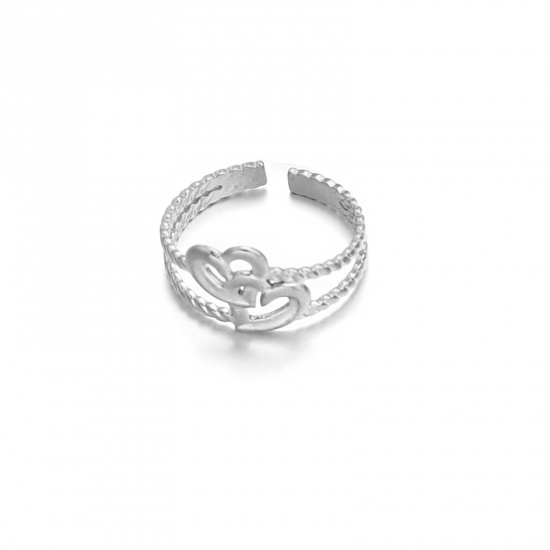 Bild von 304 Edelstahl Retro Offen Verstellbar Ring Silberfarbe Herz Hohl 17mm (US Größe 6.5), 1 Stück
