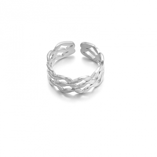 Bild von 304 Edelstahl Retro Offen Verstellbar Ring Silberfarbe Webart Texturiert Hohl 17mm (US Größe 6.5), 1 Stück