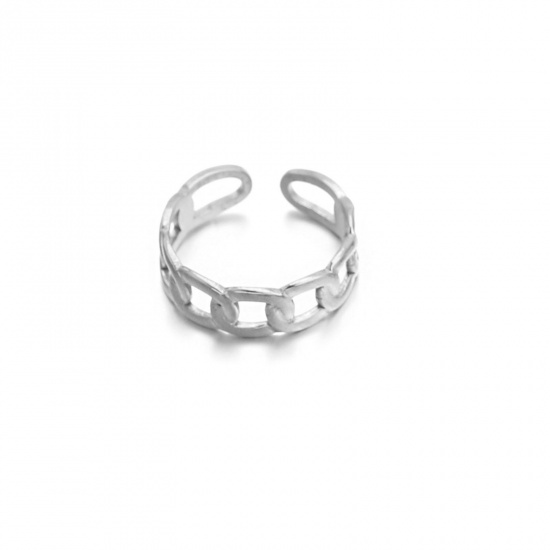 Bild von 304 Edelstahl Retro Offen Verstellbar Ring Silberfarbe Hohl 17mm (US Größe 6.5), 1 Stück