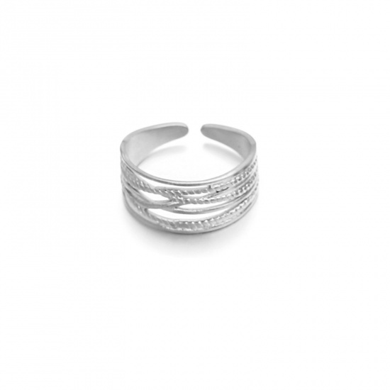 Bild von 304 Edelstahl Retro Offen Verstellbar Ring Silberfarbe Streifen 17mm (US Größe 6.5), 1 Stück