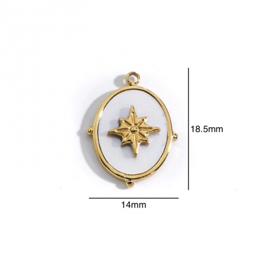 Picture of 304 Stainless Steel & Shell Charms Gold Plated White Oval Star 18.5mm x 14mm, 1 Piece