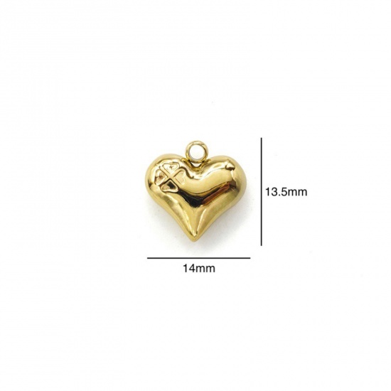 Immagine di 304 Acciaio Inossidabile Charms Cuore Oro Placcato 14mm x 13.5mm, 1 Pz