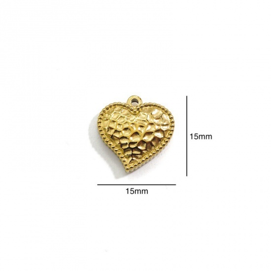 Immagine di 304 Acciaio Inossidabile Charms Cuore Oro Placcato goffratura 15mm x 15mm, 1 Pz