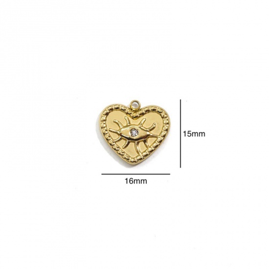 Immagine di 304 Acciaio Inossidabile Charms Cuore Oro Placcato Malocchio 16mm x 15mm, 1 Pz