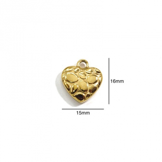 Immagine di 304 Acciaio Inossidabile Charms Cuore Oro Placcato goffratura 15mm x 16mm, 1 Pz