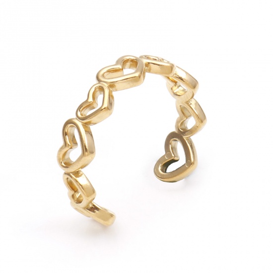 Immagine di 304 Acciaio Inossidabile San Valentino Aperto Anello Oro Placcato Cuore 18.5mm (taglia di US: 8.5), 1 Pz
