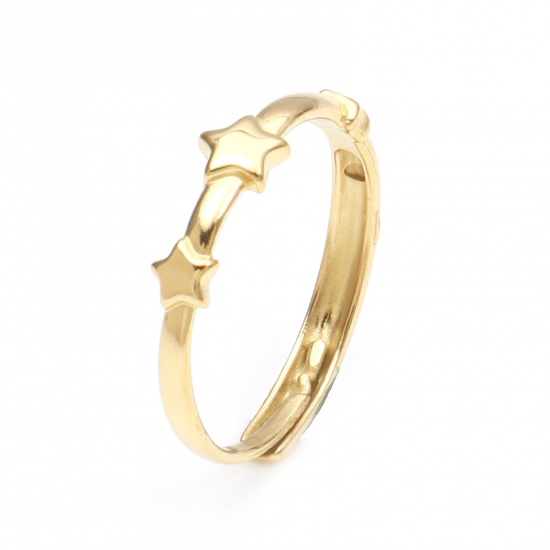 Immagine di 304 Acciaio Inossidabile Galassia Aperto Anello Oro Placcato Stella 18.5mm (taglia di US: 8.5), 1 Pz