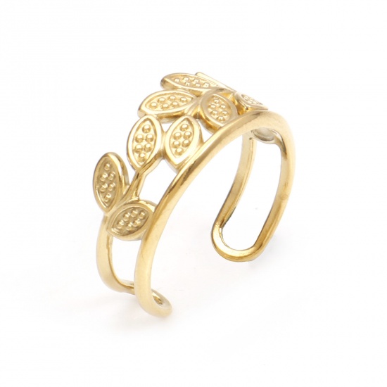 Immagine di 304 Acciaio Inossidabile Elegante Aperto Anello Oro Placcato Ramo 18.5mm (taglia di US: 8.5), 1 Pz