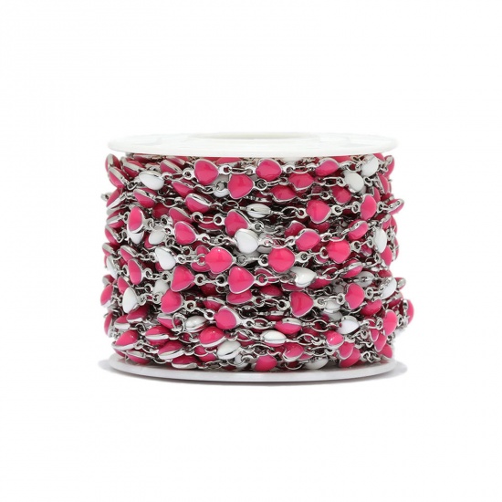 Imagen de 304 Acero Inoxidable Cadenas Corazón Chapado en Oro Fucsia Esmalte 5mm, 1 M
