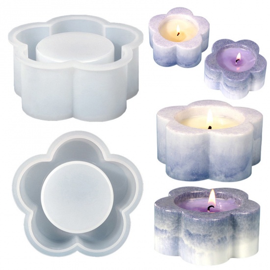 Picture of Silicone Resin Mold For Candle Soap DIY Making Plum Blossom White 8.8cm x 3.9cm, 1 Piece