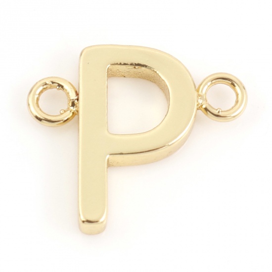 Imagen de Cobre Conectores Chapado en Oro Letras Mensaje " P " 11mm x 10mm, 2 Unidades