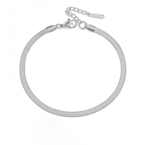 Immagine di 304 Acciaio Inossidabile Semplice Catena di Serpente Cavigliere Tono Argento 20cm lunghezza, 1 Pz