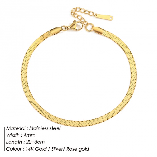 Immagine di 304 Acciaio Inossidabile Semplice Catena di Serpente Cavigliere Placcato Oro 14k 20cm lunghezza, 1 Pz