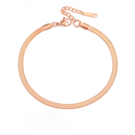 Immagine di 304 Acciaio Inossidabile Semplice Catena di Serpente Cavigliere Oro Rosa 20cm lunghezza, 1 Pz