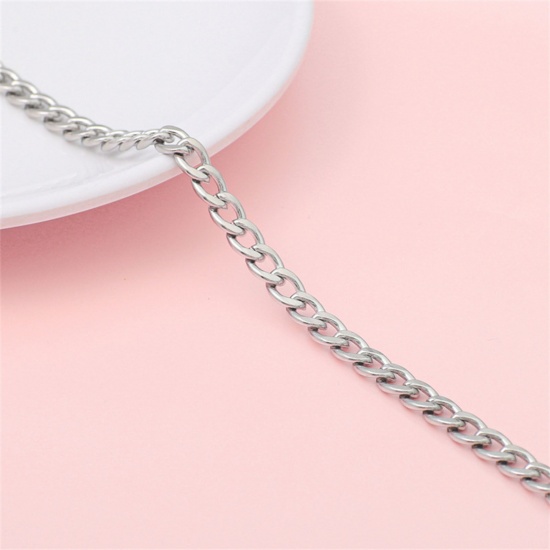 Imagen de 304 Acero Inoxidable Link Curb Chain Tono de Plata 6.2mm, 1 M
