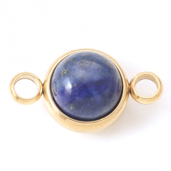 Immagine di Lapis Connettore Tondo Oro Placcato Blu Scuro 18mm x 10mm, 1 Pz