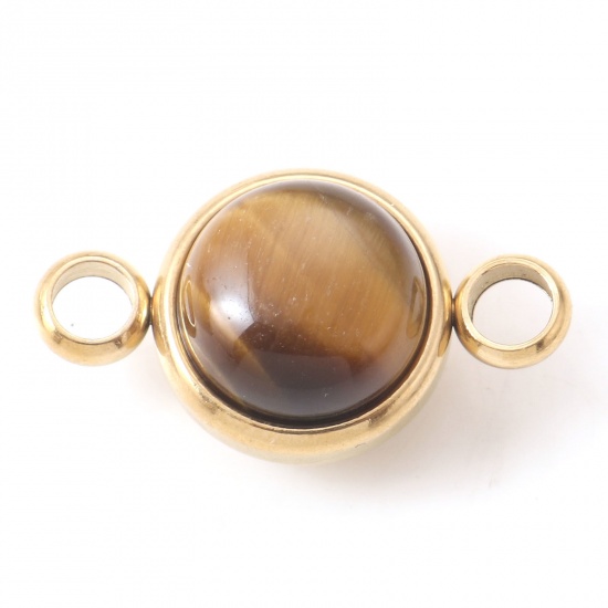 Immagine di Pietra di Occhi di Tigre Connettore Tondo Oro Placcato Marrone 18mm x 10mm, 1 Pz