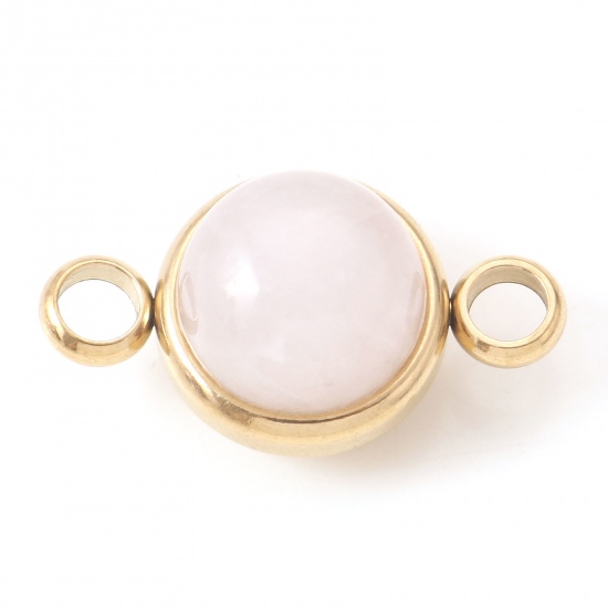 Immagine di Quarzo Rosa Connettore Tondo Oro Placcato Rosa Chiaro 18mm x 10mm, 1 Pz