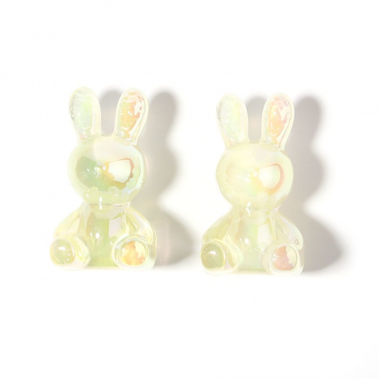 Picture of Acrylic Easter Day Beads Beige AB Rainbow Color Rabbit Animal About 3.4cm x 1.9cm, Hole: Approx 3.6mm, 5 PCs