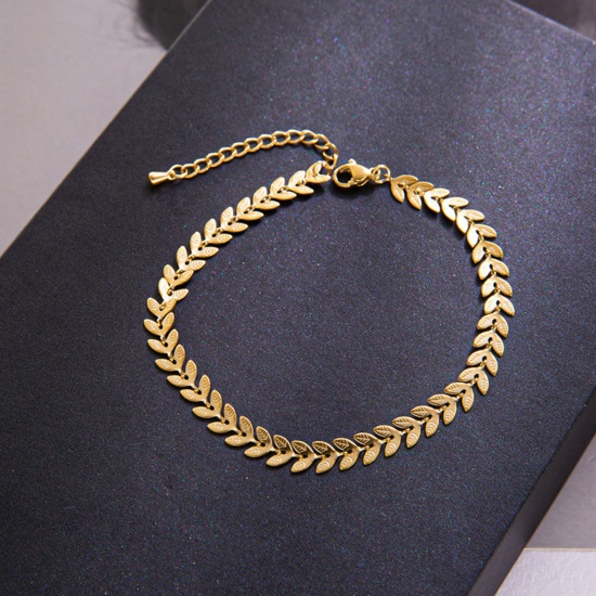 Picture of 304 Stainless Steel Stylish Link Chain Anklet Gold Plated Ear Of Wheat 21cm(8 2/8") long, 1 Piece