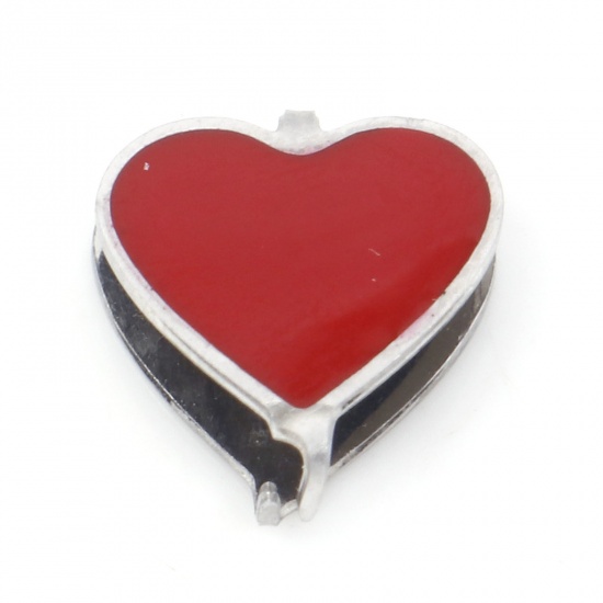 Immagine di 304 Acciaio Inossidabile Fermagli Per Ciondolo Pizzico Cuore Tono Argento Rosso Smalto 11mm x 10mm, 2 Pz