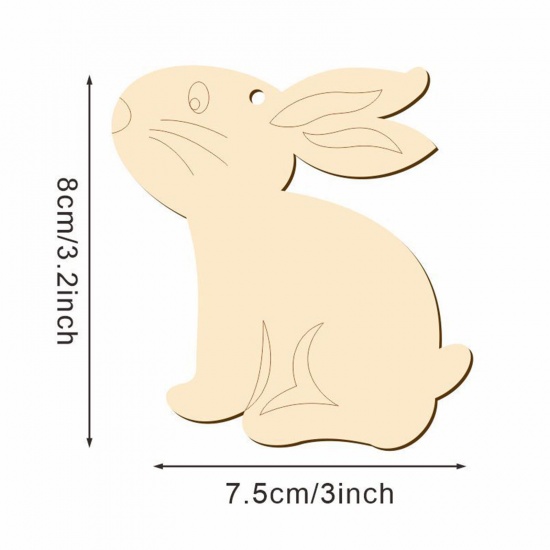 Bild von Holz, Ostertag, DIY-Party, zum Aufhängen, Dekoration, natürliches Kaninchen, Tier, 8 cm x 7,5 cm, 1 Paket (10 Stück/Paket)