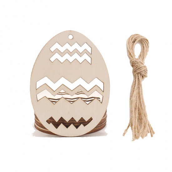 Bild von 2 # Buchsbaum-Ostertags-Party-Dekorationen, natürliches Ei mit 2 m Jute-Seilen, 8 cm x 6 cm, 1 Set (10 Stück/Paket)