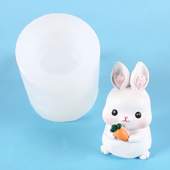 Imagen de Silicona día de Pascua Molde de Resina para Fabricación de Bricolaje de Jabón de Vela Conejo Blanco 6.4cm x 4.6cm, 1 Unidad