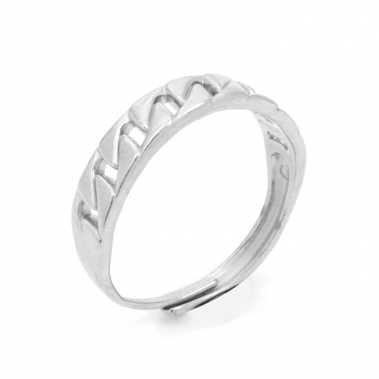 Bild von 304 Edelstahl Stilvoll Offen Verstellbar Ring Silberfarbe Gliederkette 18.5mm（US Größe:8.5), 1 Stück