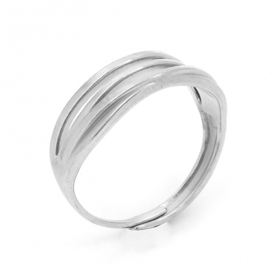 Bild von 304 Edelstahl Stilvoll Offen Verstellbar Ring Silberfarbe Streifen 19.8mm（US Größe:10), 1 Stück