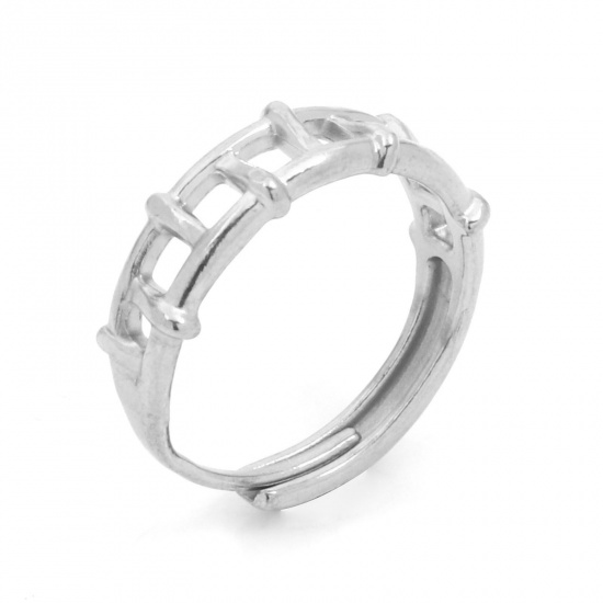 Bild von 304 Edelstahl Stilvoll Offen Verstellbar Ring Silberfarbe Zaun 18.5mm（US Größe:8.5), 1 Stück