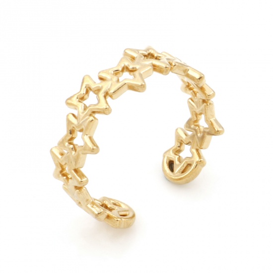 Immagine di 304 Acciaio Inossidabile Galassia Aperto Regolabile Anello Oro Placcato Stella 18.1mm (taglia di US: 8), 1 Pz