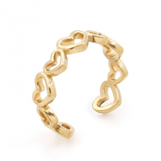 Immagine di 304 Acciaio Inossidabile San Valentino Aperto Regolabile Anello Oro Placcato Cuore 18.5mm (taglia di US: 8.5), 1 Pz