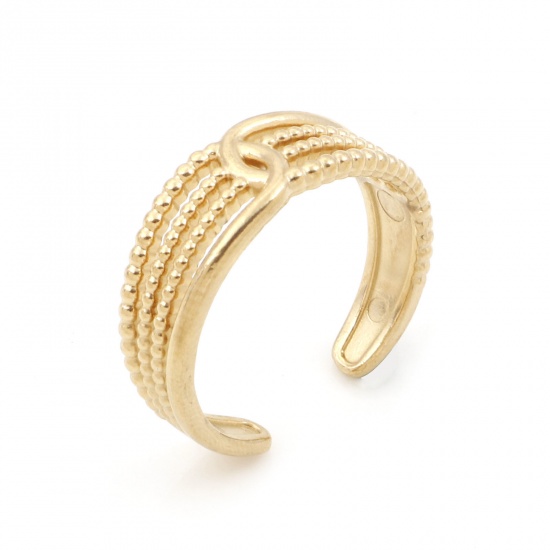 Immagine di 304 Acciaio Inossidabile Elegante Aperto Regolabile Anello Oro Placcato Polka Dot 18.1mm (taglia di US: 8), 1 Pz